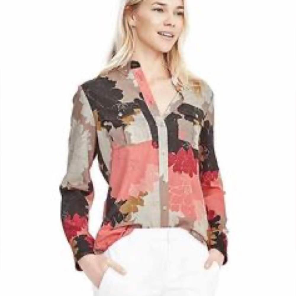 Banana Republic Pink Tan Graphic Button Down Blouse